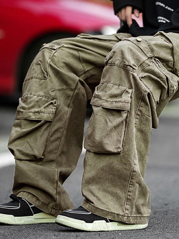 Lose Cargohose mit Vintage-Tasche für Herren-4