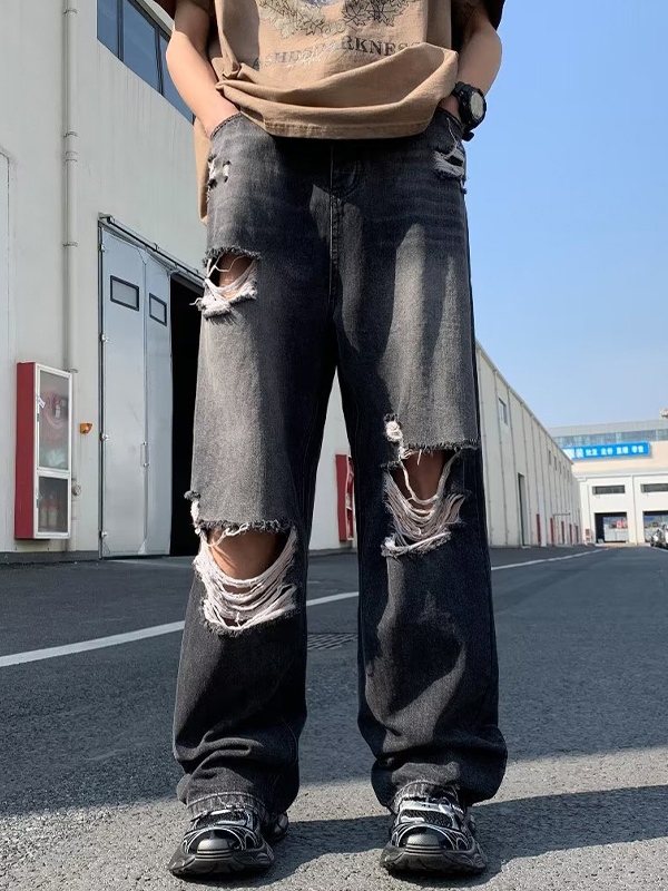 Herren-Jeans im Vintage-Stil, verwaschen, zerrissen, locker-1