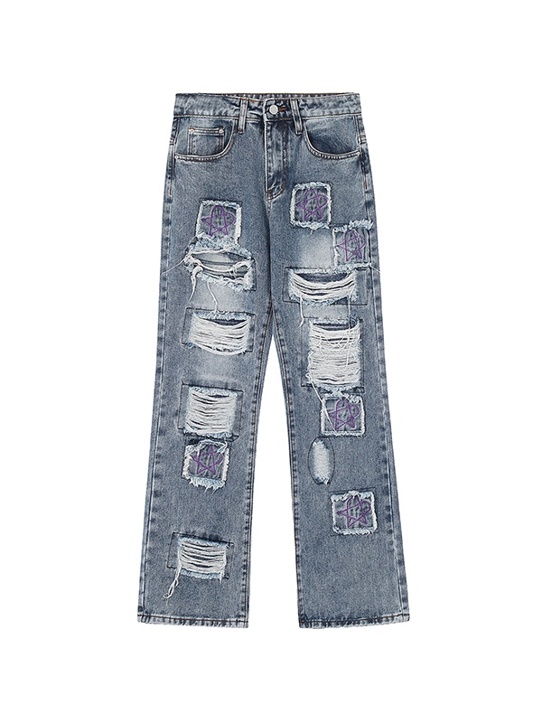 Gewaschene, zerrissene Burr-Jeans für Herren mit geradem Bein-4