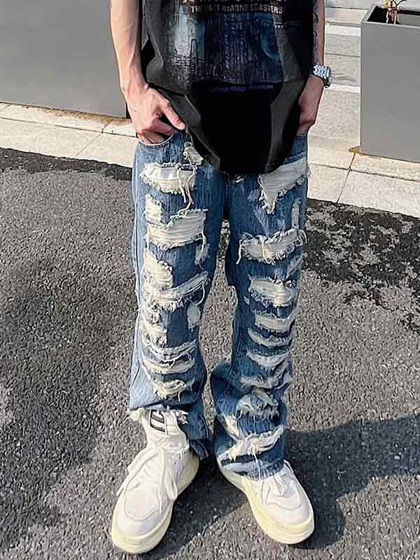 Verwaschene, zerrissene, lockere Jeans für Herren-3