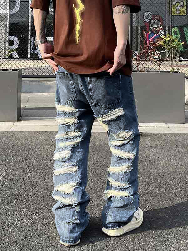 Verwaschene, zerrissene, lockere Jeans für Herren-1