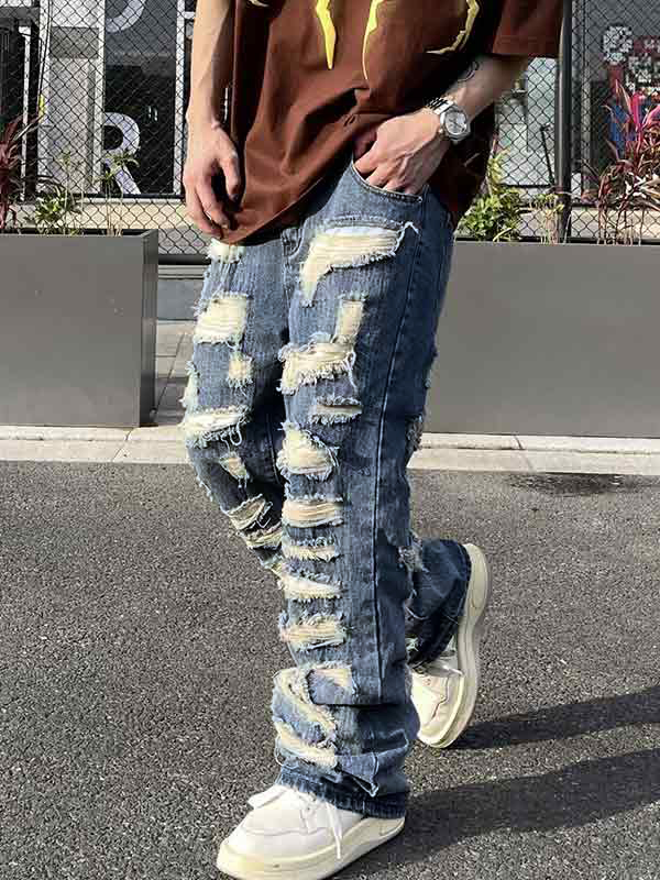 Verwaschene, zerrissene, lockere Jeans für Herren-2