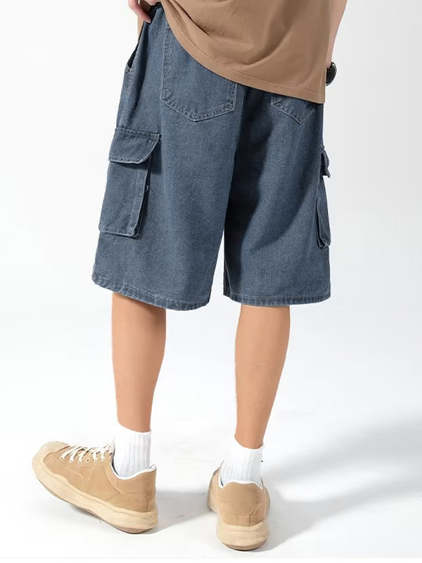 Herren-Denim-Shorts mit Cargotasche und Kordelzug-1