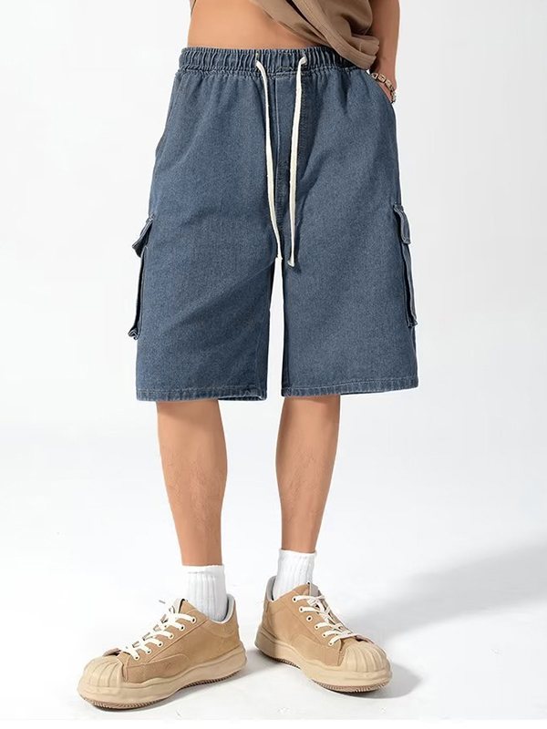 Herren-Denim-Shorts mit Cargotasche und Kordelzug-2