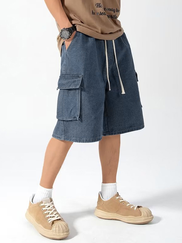 Herren-Denim-Shorts mit Cargotasche und Kordelzug-3