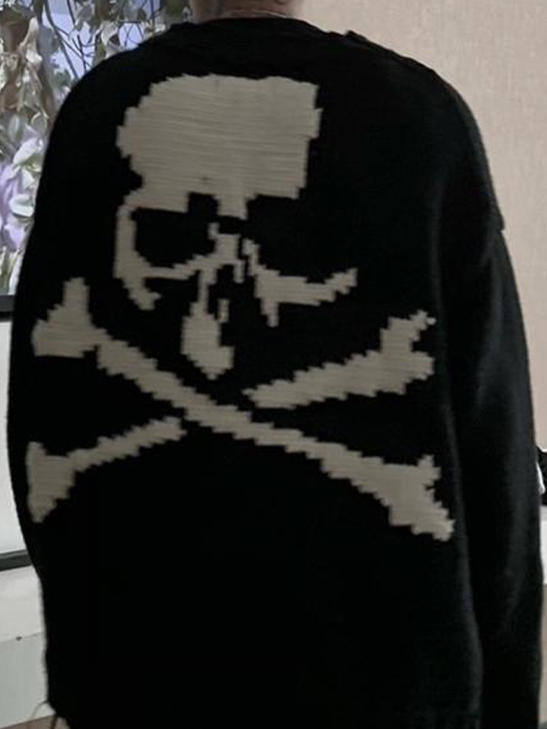 Lockerer Herrenpullover mit Totenkopf-Tattered-Saum-3