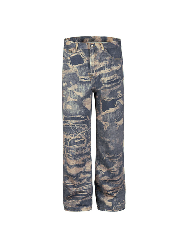 Lose Herrenjeans mit Distressed Ripped Pattern Print-2