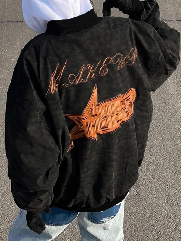 Herren-Hip-Pop-Jacke aus Wildleder mit Stickerei-1