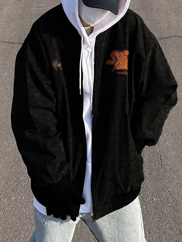 Herren-Hip-Pop-Jacke aus Wildleder mit Stickerei-2