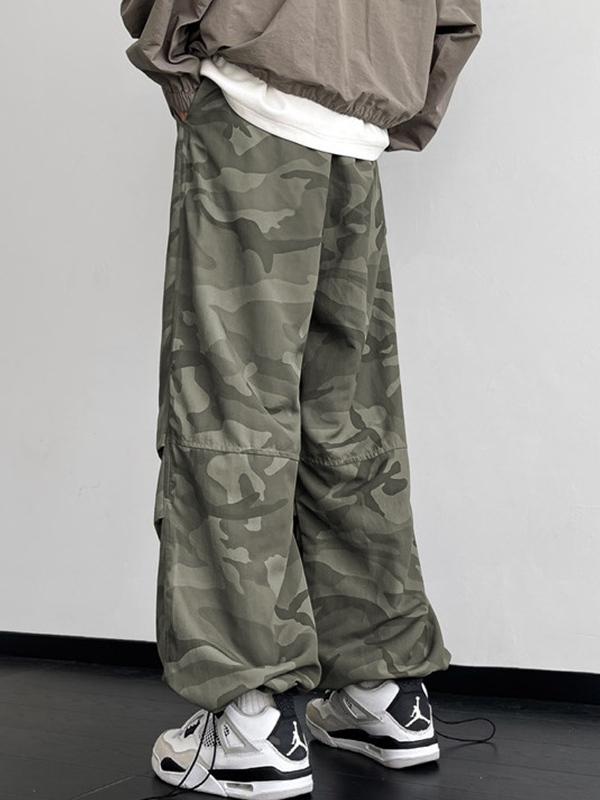 Camo Shirred Bound Feet Parachute Hose mit weitem Bein für Herren-1