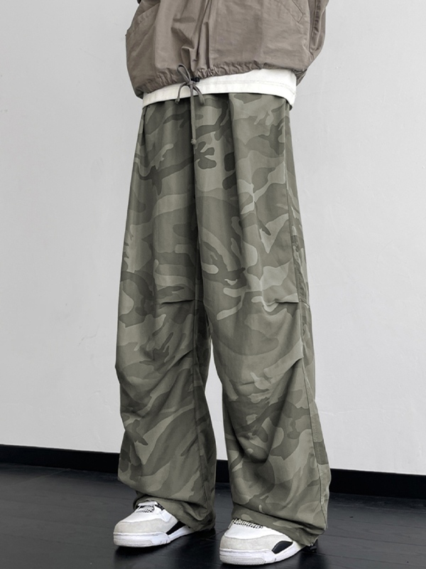 Camo Shirred Bound Feet Parachute Hose mit weitem Bein für Herren-3