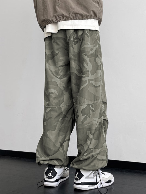 Camo Shirred Bound Feet Parachute Hose mit weitem Bein für Herren-4