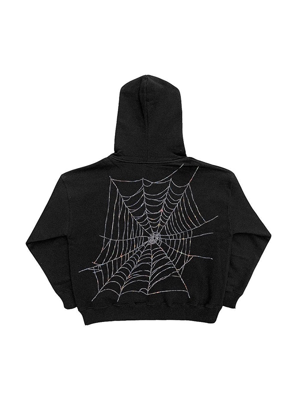 Übergroßer Kapuzenpullover mit Spinnen-Strass-Print und durchgehendem Reißverschluss für Herren-1