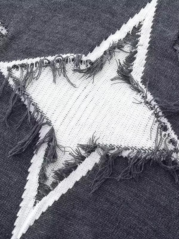 Herrenpullover mit ausgefranstem Stern-Tattered-Design-2