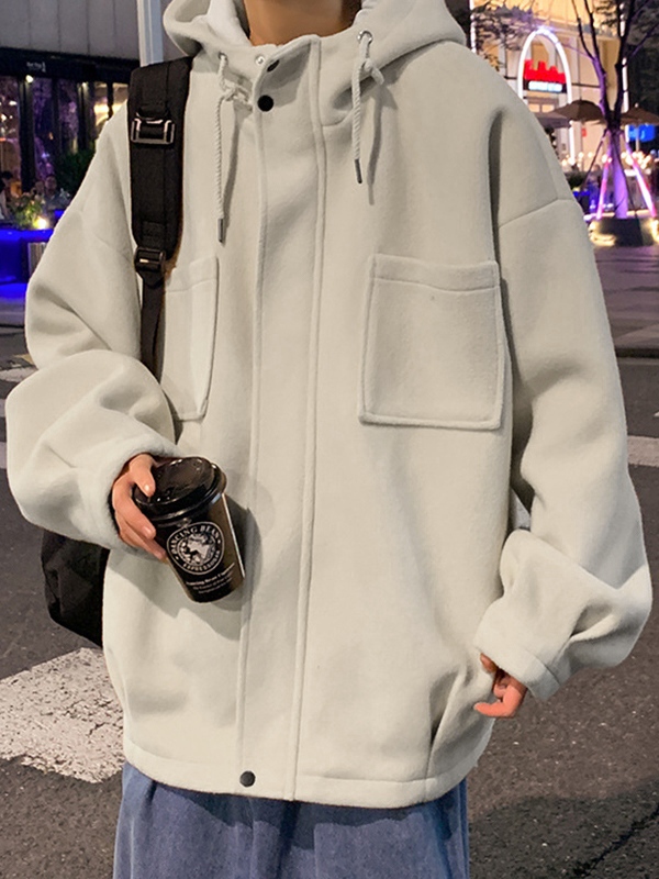Feste, kurze Wolljacke mit Kapuze und Reißverschluss für Herren-4