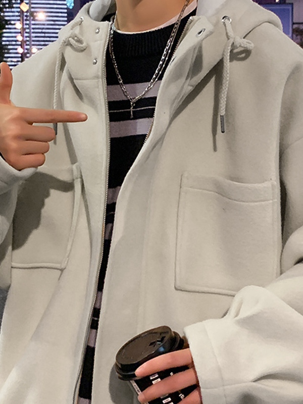Feste, kurze Wolljacke mit Kapuze und Reißverschluss für Herren-2