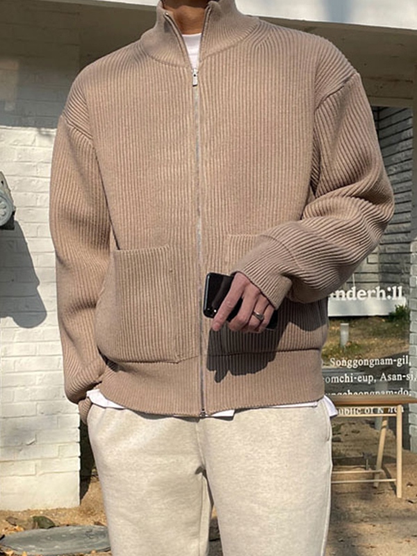 Solider Herrenpullover mit zwei Taschen und Reißverschluss-5