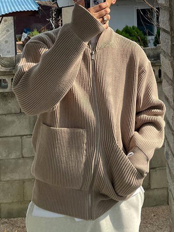 Solider Herrenpullover mit zwei Taschen und Reißverschluss-4