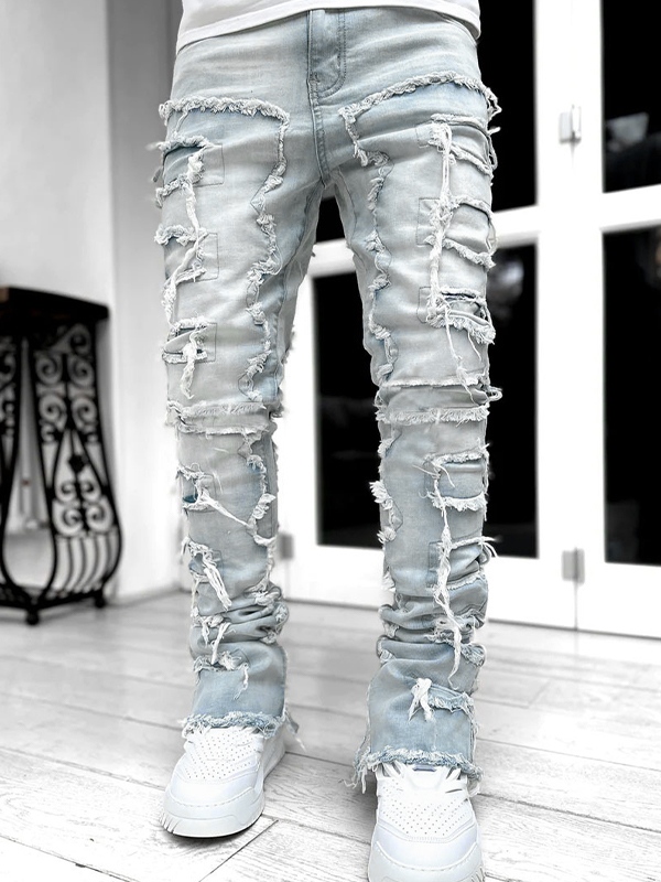 Hellblaue Slim-Jeans mit Raw Trim für Herren-3