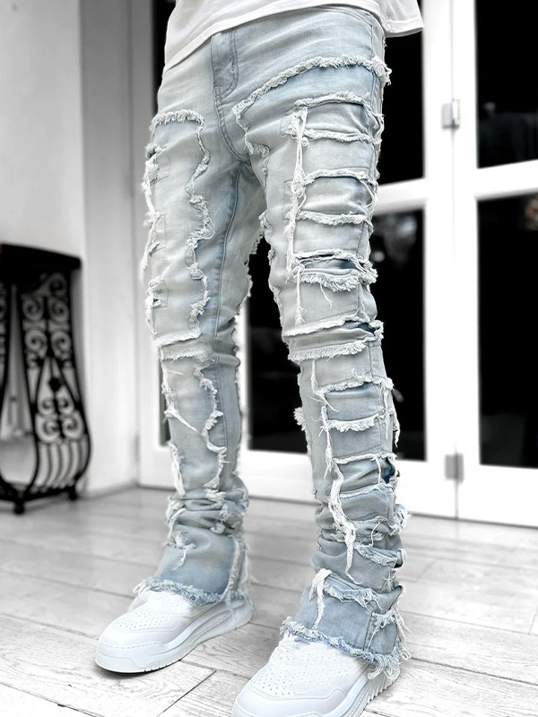 Hellblaue Slim-Jeans mit Raw Trim für Herren-2