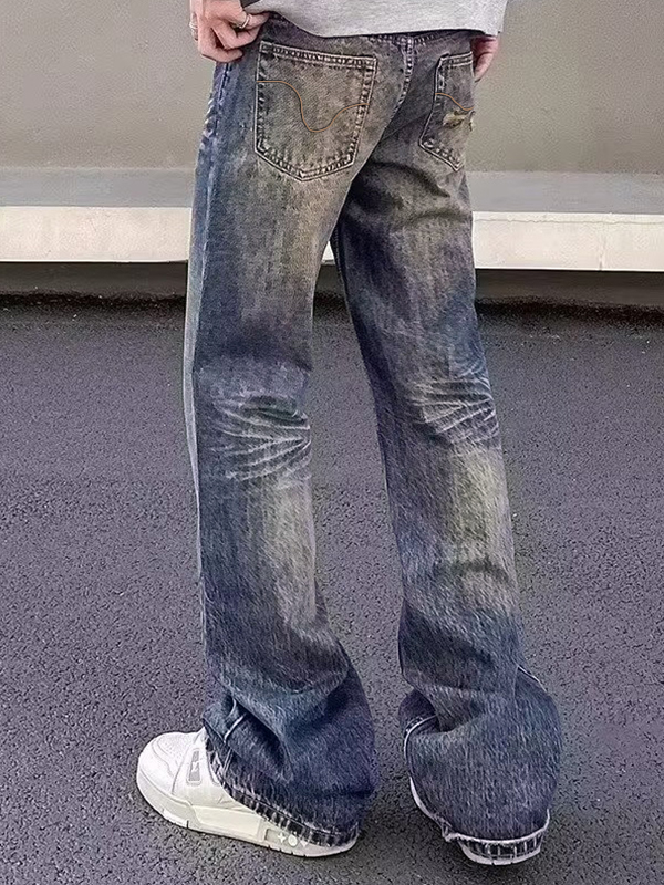 Herren-Jeans mit geradem Bein in Vintage-Blau mit Ombré-Muster-1