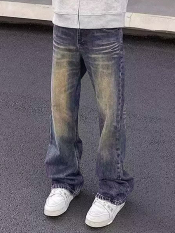 Herren-Jeans mit geradem Bein in Vintage-Blau mit Ombré-Muster-3