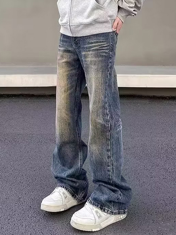 Herren-Jeans mit geradem Bein in Vintage-Blau mit Ombré-Muster-2