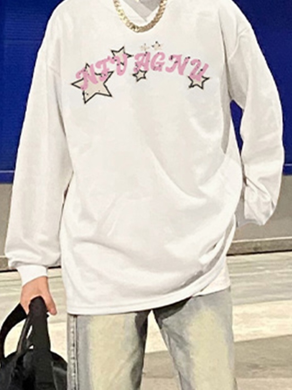 Herren-Langarm-T-Shirt mit Sternenmuster und Rundhalsausschnitt-1