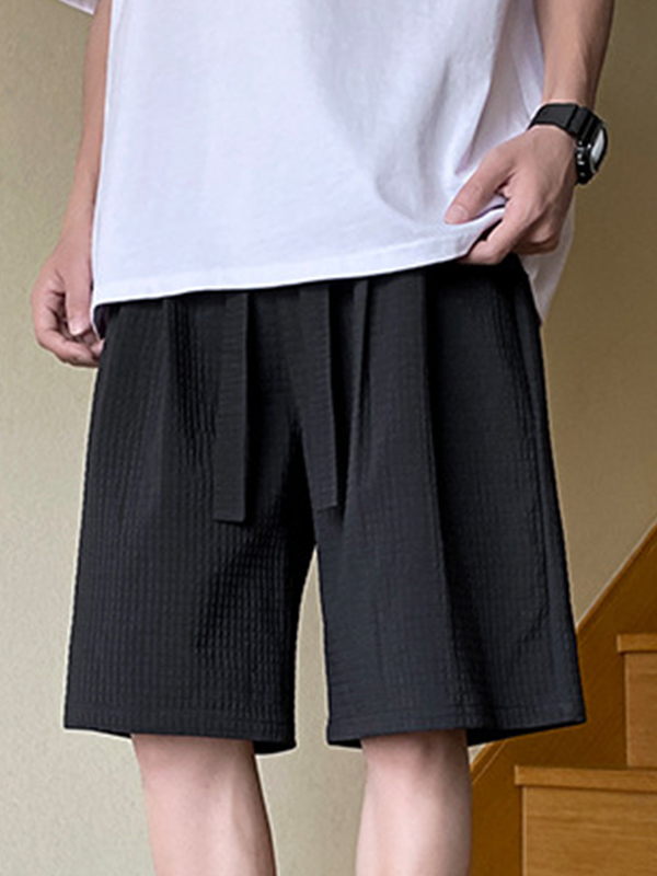 Strukturierte, einfarbige Shorts mit Kordelzug für Herren-3