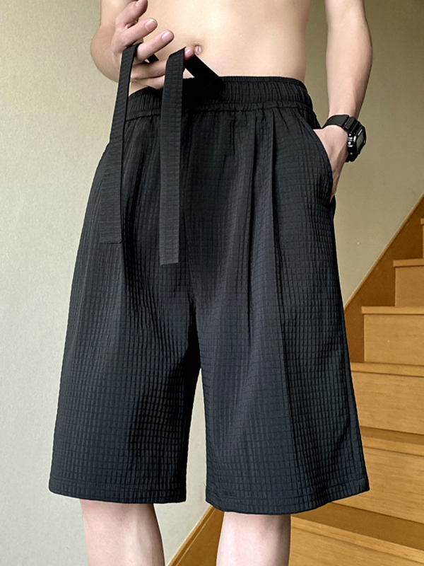 Strukturierte, einfarbige Shorts mit Kordelzug für Herren-1