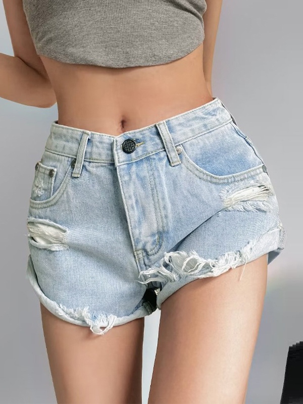 Umklappbare, zerrissene Burr-Denim-Shorts-1