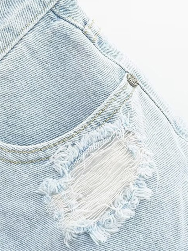 Umklappbare, zerrissene Burr-Denim-Shorts-5