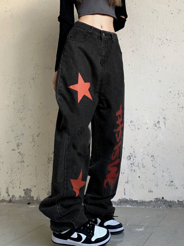 Boyfriend-Jeans mit hohem Bund und kontrastierendem Farbdruck-3