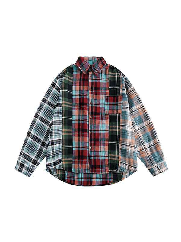 Herren-Bluse mit Vintage-Karomuster und Splice-Langarm-7