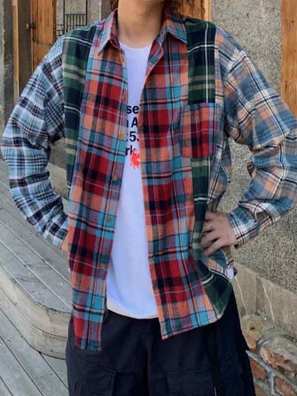Herren-Bluse mit Vintage-Karomuster und Splice-Langarm-4