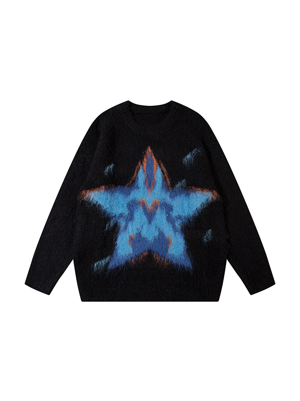 Herren-Rundhalspullover aus Jacquard mit Star-Graffiti-Motiv-4