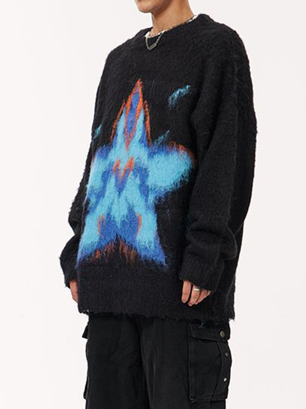 Herren-Rundhalspullover aus Jacquard mit Star-Graffiti-Motiv-1