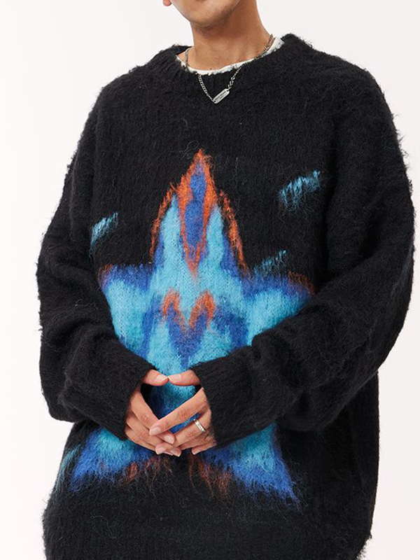 Herren-Rundhalspullover aus Jacquard mit Star-Graffiti-Motiv-3