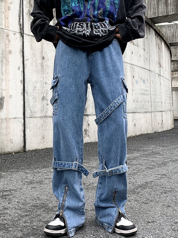 Vintage Cargo-Jeans mit Riemendetail für Herren-1