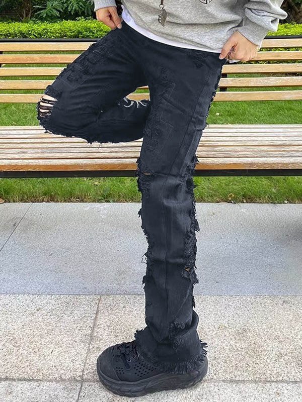 Herren-Jeans mit geradem Bein und bestickter Distressed-Rückenstickerei-1