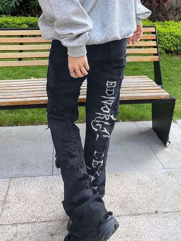 Herren-Jeans mit geradem Bein und bestickter Distressed-Rückenstickerei-2