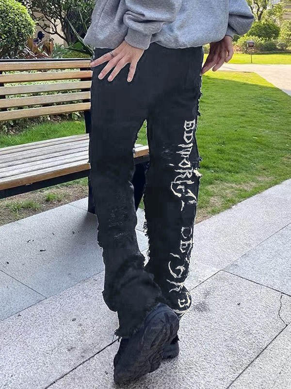 Herren-Jeans mit geradem Bein und bestickter Distressed-Rückenstickerei-4