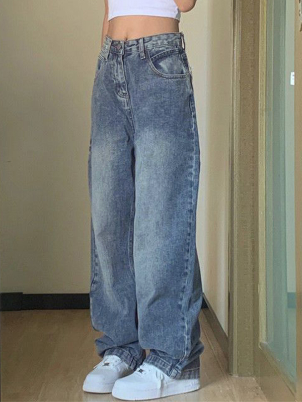 Boyfriend-Jeans mit Taschendesign in blauer Waschung-2