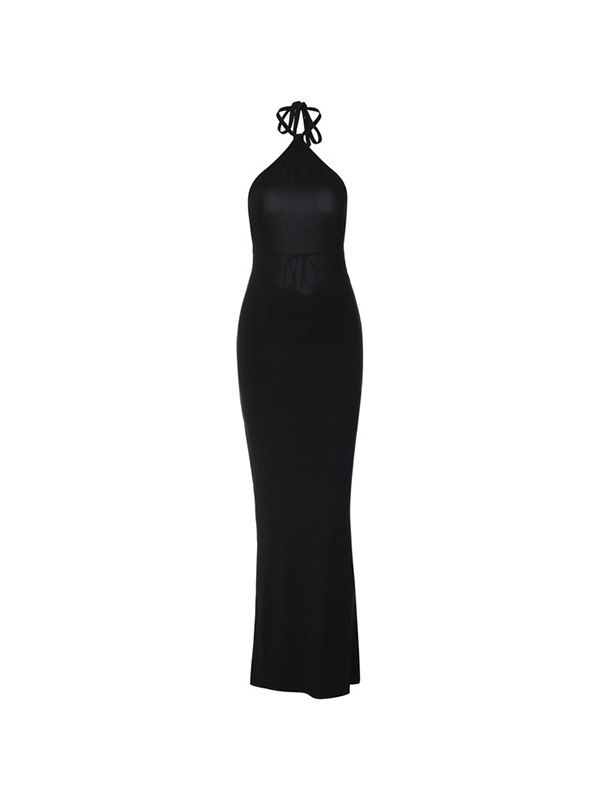 Schwarzes Maxikleid mit Neckholder-4