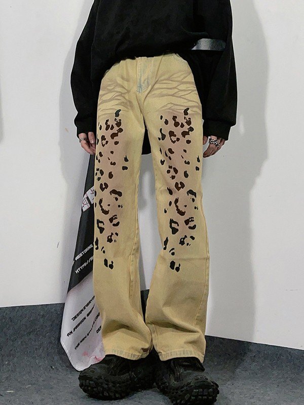 Herren-Jeans mit geradem Bein und Leopardenmuster in Vintage-Waschung-4
