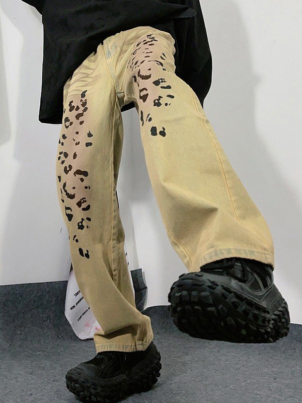 Herren-Jeans mit geradem Bein und Leopardenmuster in Vintage-Waschung-3
