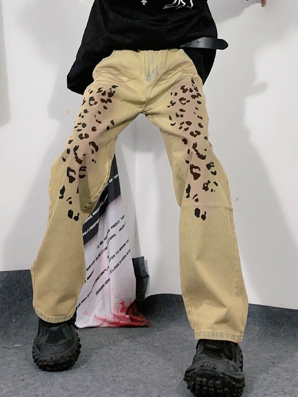 Herren-Jeans mit geradem Bein und Leopardenmuster in Vintage-Waschung-2