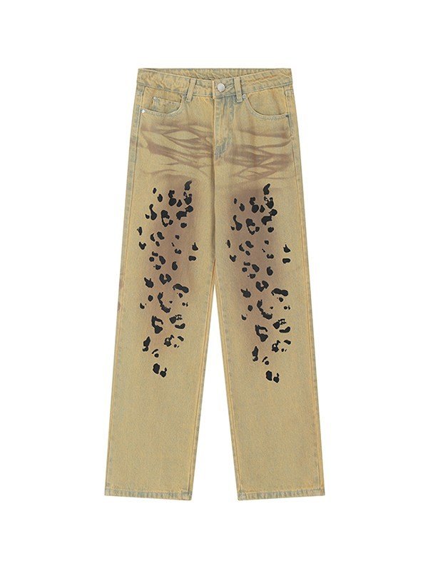 Herren-Jeans mit geradem Bein und Leopardenmuster in Vintage-Waschung-5