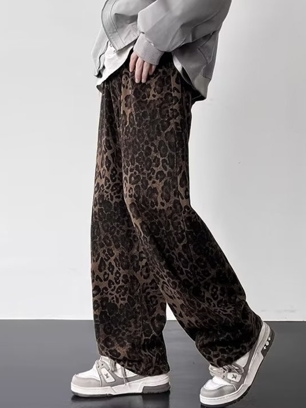 Lose Jeans für Herren im amerikanischen Retro-Nischen-Stil mit Leopardenmuster-2