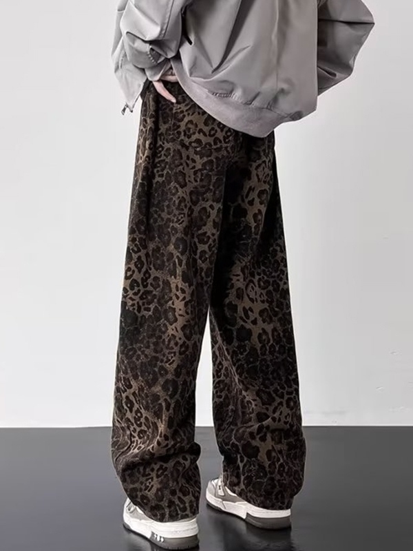 Lose Jeans für Herren im amerikanischen Retro-Nischen-Stil mit Leopardenmuster-3